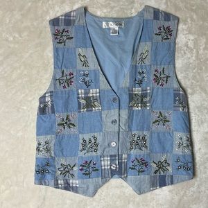 Chrysantheme Floral Patchwork Coastal Grandma Vest